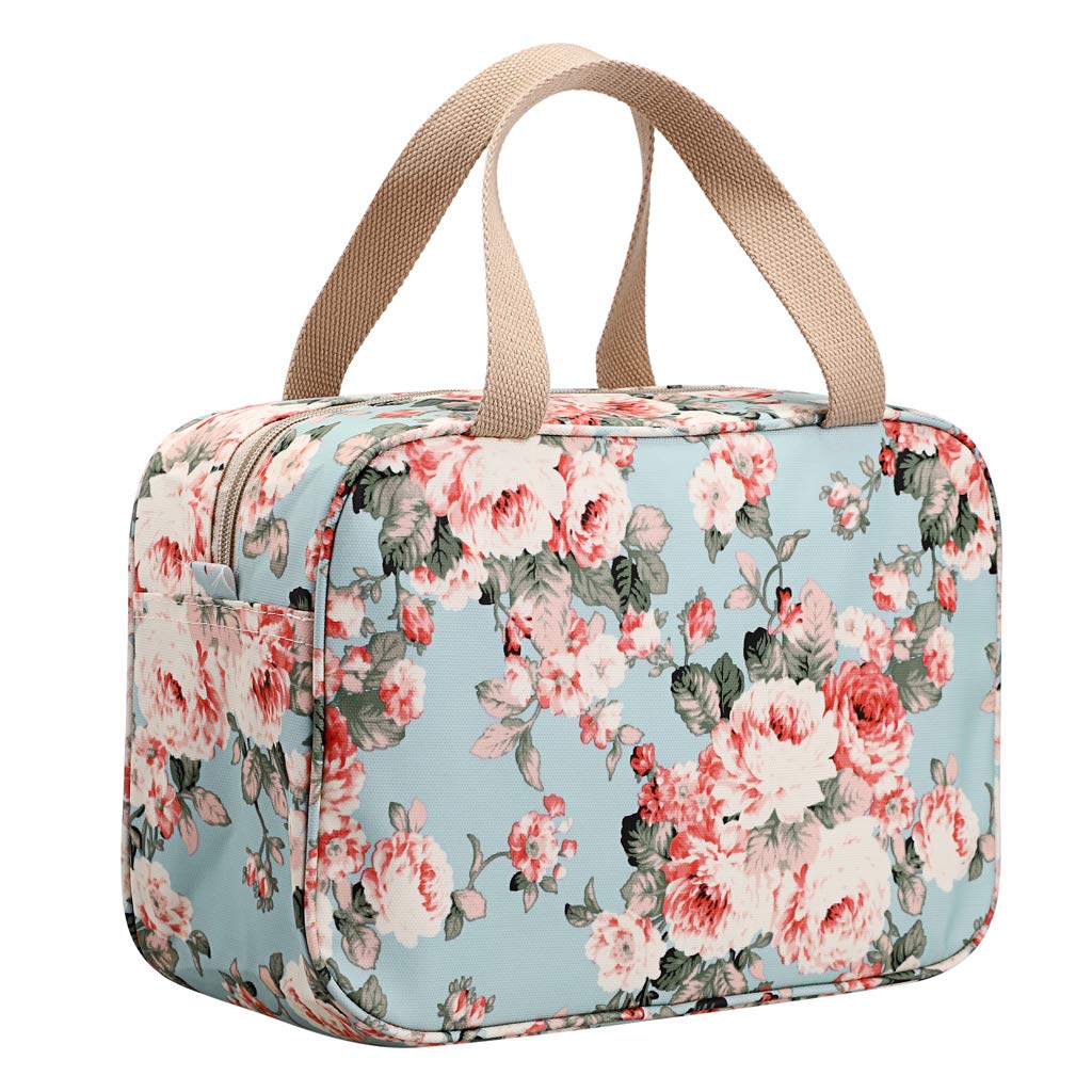 IGNPION Woman Large Travel Toiletry Bag Waterproof Wash Bag Make up Organizer Bag Cosmetic Bag Swimming Gym Bag (Light Blue Flower)