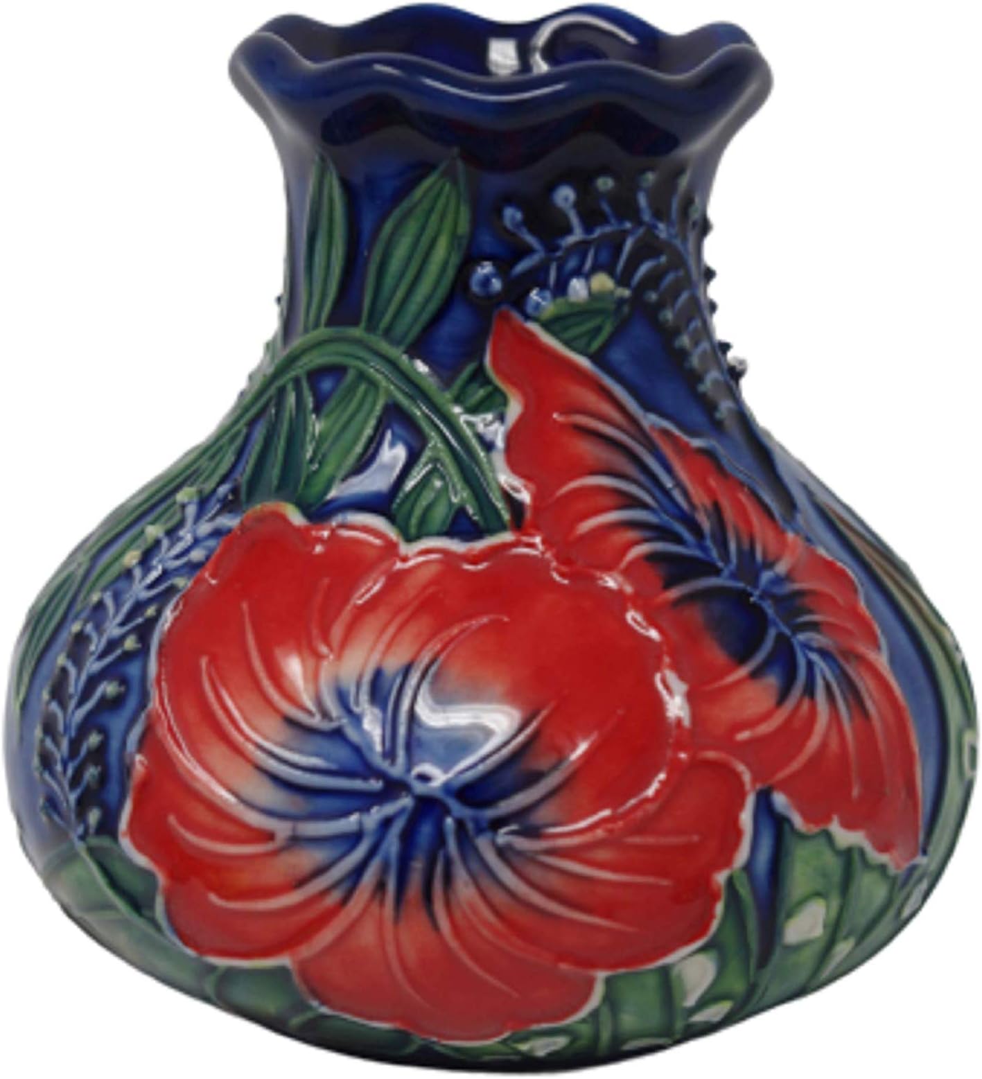Old Tupton Ware Hand Painted Tube Lined Hibiscus Pattern 3" Vase