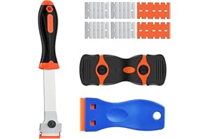 SUPERJACKWANG Razor Blade Scraper, 3PCS Putty Knife Tools 30 PCS Plastic Metal Blades, Kitchen Glass Window Floor Scraper for Cleaning Sticker Decal Paint Decal Adhesive Caulk Remover