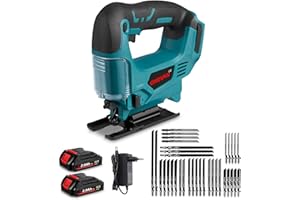 ONEVAN Cordless Jig Saw, 20V Electric Jigsaw with 2 Batteries and 35Pcs Cutting Blades, 3000 SPM Adjustable Speed, ±45° Bevel, Jigsaw Tool Kit for Straight, Curve, Bevel, Circle Cutting