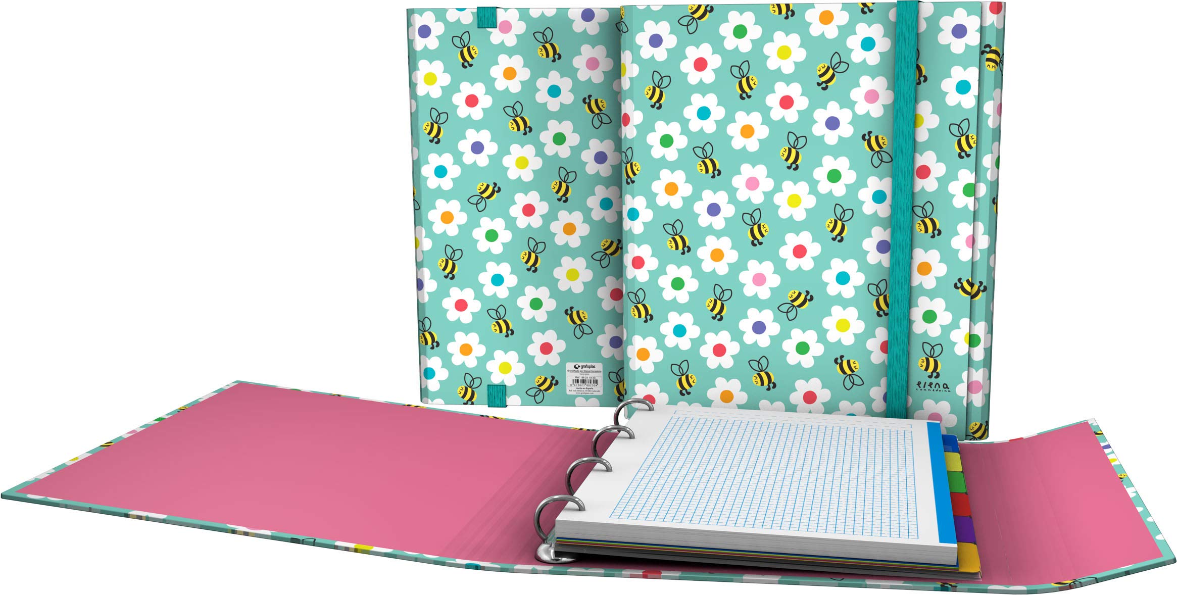 Grafoplás 88211930 Elena Corredoira Collection 4-Ring Folder and Refill, Flower Model, A4
