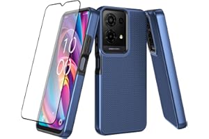 Ailiber for TCL K32 Phone Case, TCL K32/TCL K33 Screen Protector, Dual Layer Shockproof Protective, Silicone Bumper Non Slip Back, Heavy Duty Rugged Cell Phone Cover-Blue