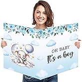 Large Baby Shower Card with Envelope for Boy, 22 x 14 inch Blue Elephant Giant Baby Shower Greeting Card for Baby Shower Decorations, Oh Baby It's a Boy Jumbo Gender Reveal Guest Book Party Supplies
