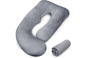 GFU Pregnancy Pillow Cover J-shaped Replacement Pillowcase(Cover Only), Soft Full Body Pillow Case for Maternity Pillows, Provides Sleep and Pregnancy Support, 100% Velvet with Zipper, Universal Fit, Grey