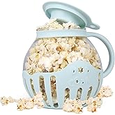 MMUGOOLER Glass Microwave Popcorn Popper, 2.25QT Original Popcorn Jar with Silicone Lid, Without BPA, Dishwasher Safe- Blue