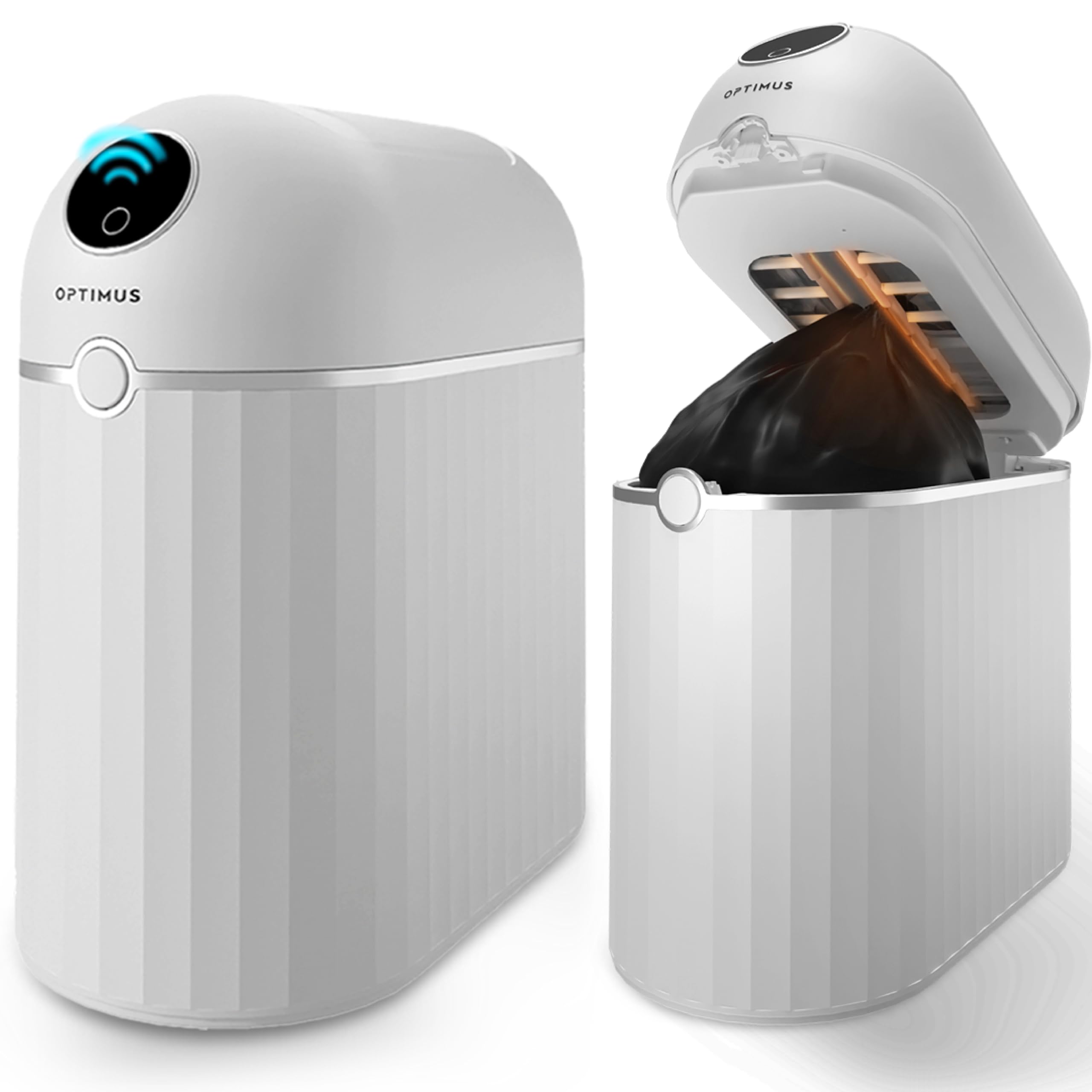 Photo 1 of **USED/DAMAGED** OPTIMUS TECHNOLOGY Automatic Touchless Trash Can with Motion Sensor, 6 Refill Bags, Self-Sealing, White (Neos (1-Refill Bag))