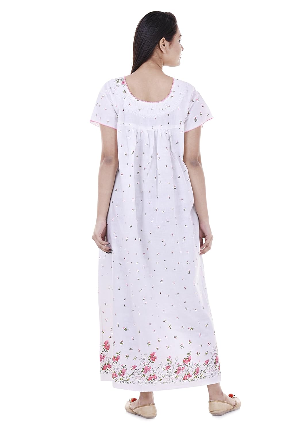 indian handicraft women's cotton maxi (gwn-20_white_free size)