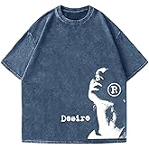 VIPWOLF Men's Graphic Oversized Short Sleeve Tee Shirt Y2K Vintage Cool Acid Wash Streetwear T-Shirts