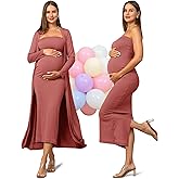 Rnxrbb 2 Piece Maternity Dress Cardigan Baby Shower Bodycon Fall Tube Maternity Dresses Long Gender Reveal Photoshoot