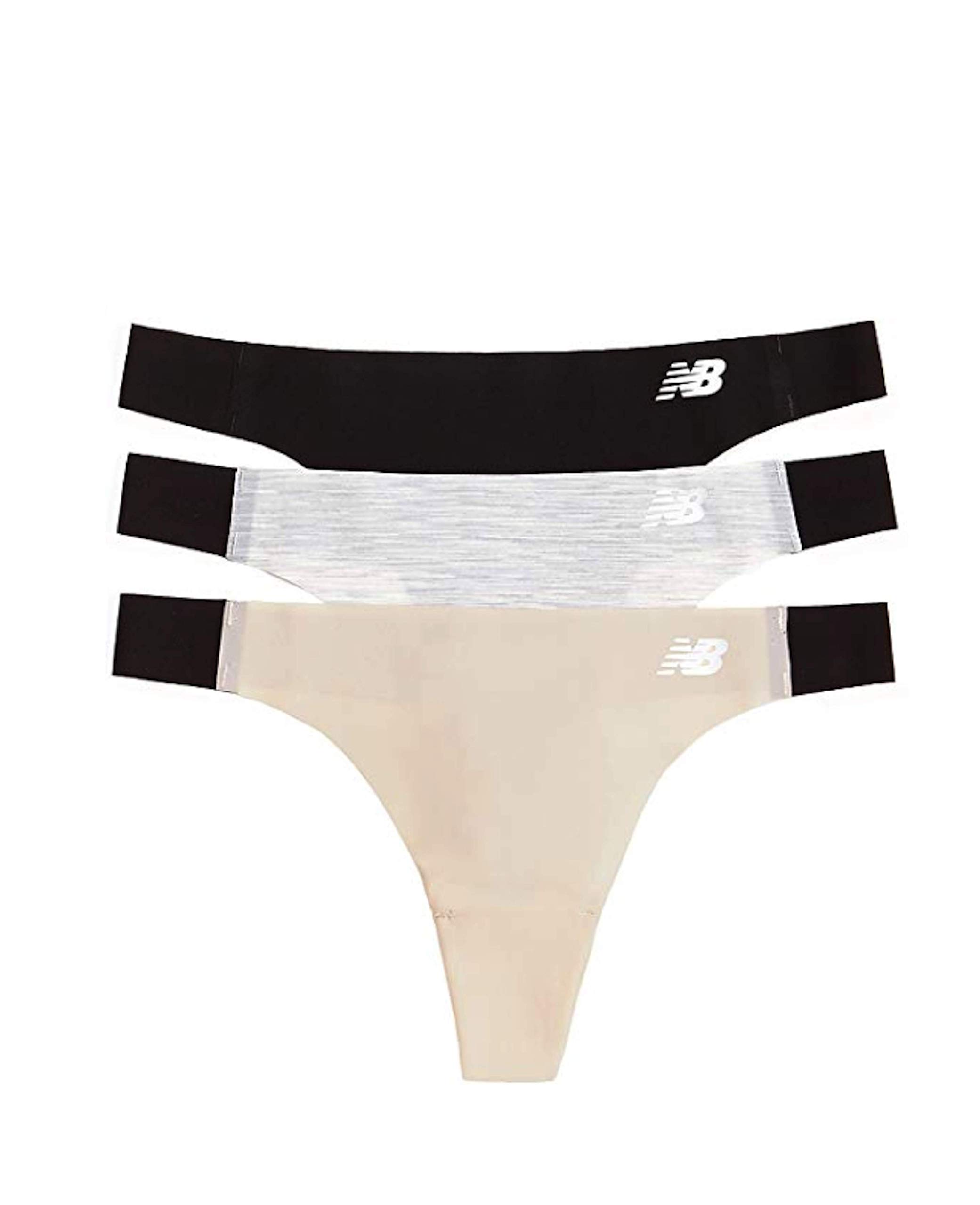 New Balance Women's Laser Thong Panties (3 Pack), Black/Concrete