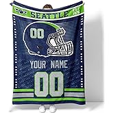 INAOO Seattle Throw Blanket for Men Women Boy Personalized Gifts Custom Name and Number