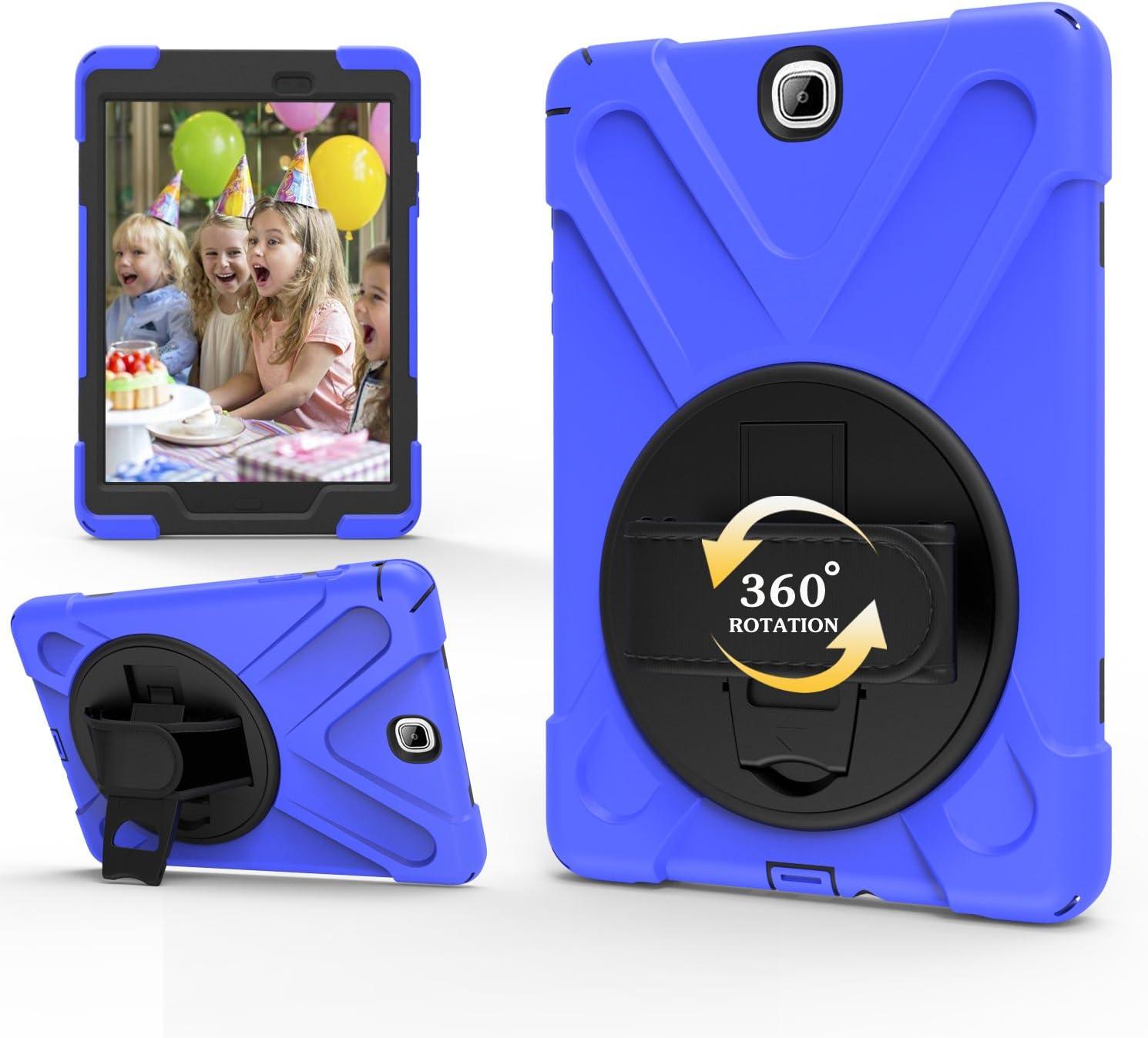 TianTa Galaxy Tab A 9.7 Case SM-T550 with Screen Protector, Three Layer Rugged Heavy Duty Shockproof Protective with Handle Strap, Shoulder Belt & Rotating Kickstand for Galaxy Tab A 9.7 Inch- Blue