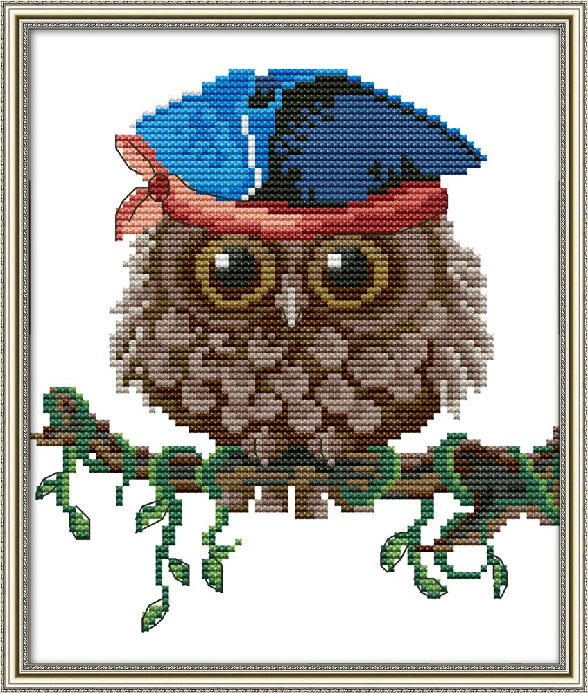 DIY 11CT Stamped Cross Stitch Kits Fabric Crafts Needlework Full Range of Embroidery Starter Kits for Beginners Pre-Printed Patterns - Owl 24X28cm