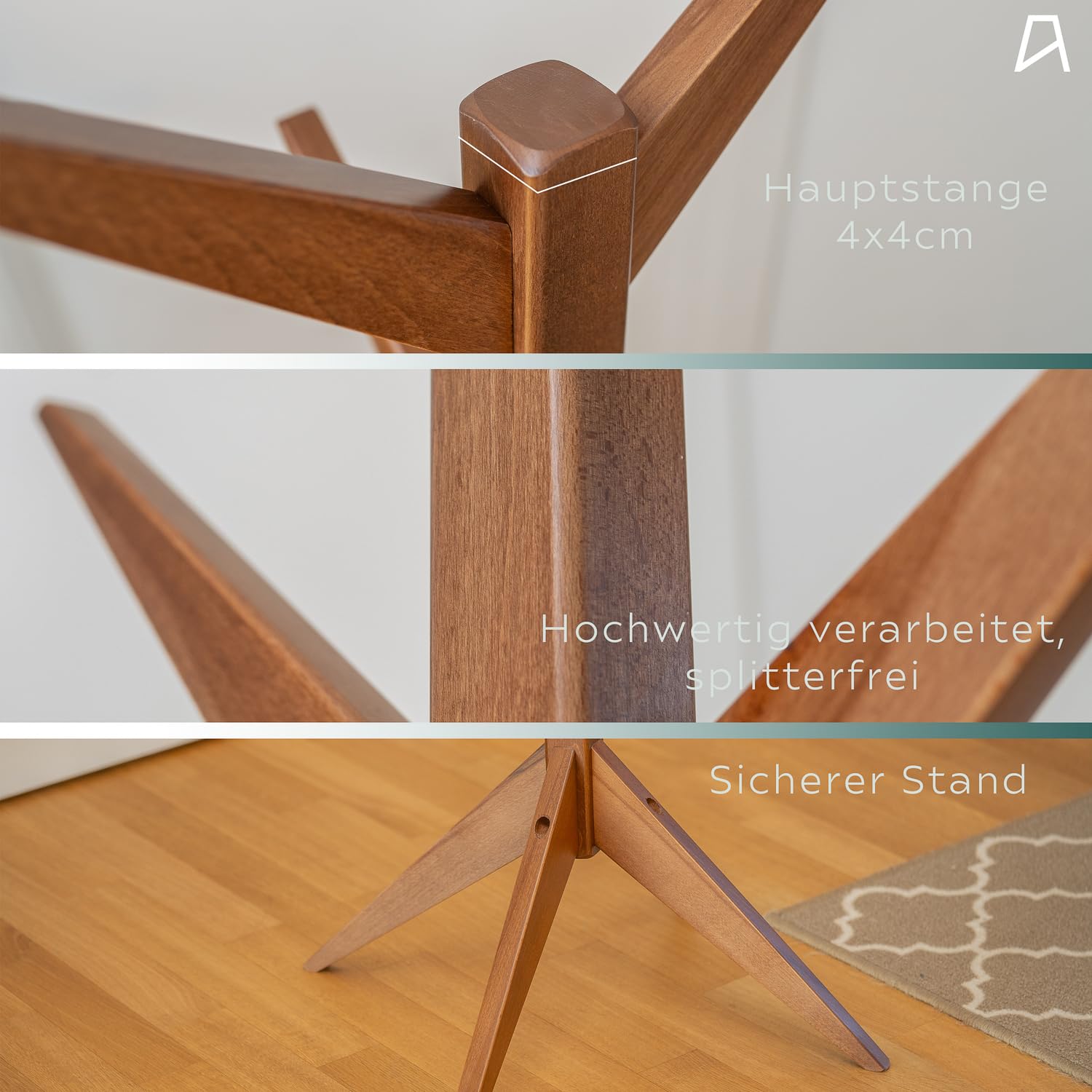 Staboos Massiver Garderobenständer Holz - Buchenholz Baum Garderobe mit Werkzeug - Jackenständer als Äste Garderobe - Standgarderobe (Nussbaum) 6