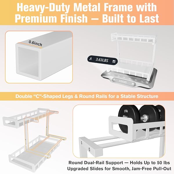 UNDER SINK ORGANIZER 2 PACK, METAL LARGE CAPACITY 2-TIER SLIDING CABINET STORAGE RACK, HEAVY-DUTY RUST-RESISTANT STEEL FRAME, HOLDS 50 LBS EACH, ADJUSTABLE HEIGHT 12–16″, 14″D X 11″W FOR HOME, WHITE