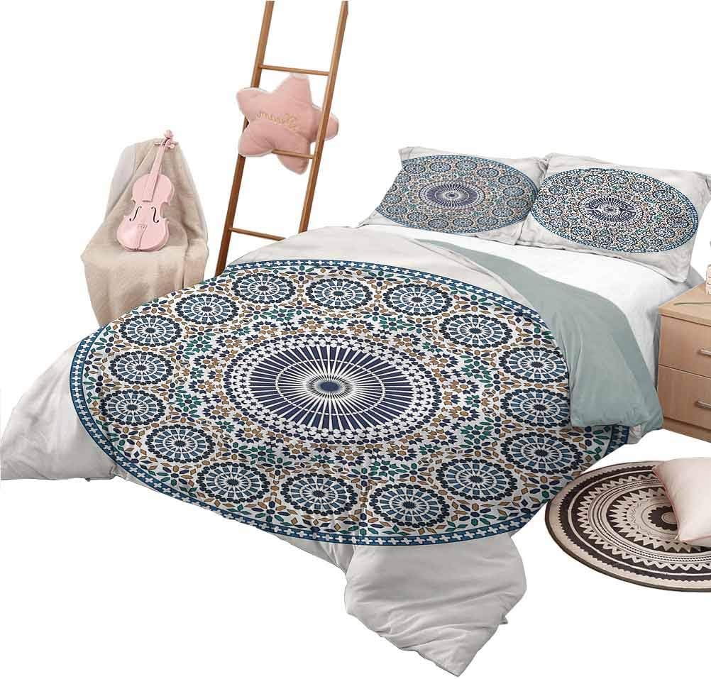 Duvet Cover Set Arabic Duvet Cover Set with Zipper Closure Round Mosaic Arabesque Art Decorative