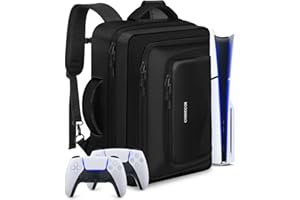 COMECOI Carrying Case for PS5, Travel Backpack for PS 5 Pro, Large Capacity Protective Storage Bag Compatible with Playstation 5 Disk/ Digital Edition Console, Controllers, Cards, Accessories