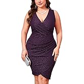 ZOMVA Plus Size 0X-4X Sparkly Glitter Sleeveless Ruched Bodycon Mini Dress Sparkle Wrap Tank Dresses Cocktail Party Formal