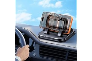 Car Phone Holder with Strong Suction Cup,360°Rotation 2-in-1 Adjustable Viewing Angles Dashboard Mount with Hidden Emergency 