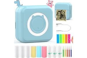 HuiJuKeJi Inkless Sticker Printer for iOS&Android Mini Thermal Printer with 10 Rolls Thermal Paper,Color Pen, Bluetooth Pocket Printer Smart Portable Receipt Printer for Photo Journal Notes Memo-Blue