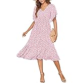 AUSELILY Women's Summer Empire Waist Dress Smocked Flutter Short Sleeve V Neck Midi Dresses 2026 New