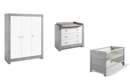 Schardt Kinderzimmer Nordic Driftwood - Bett, Wickelkommode, Schrank 3 türig