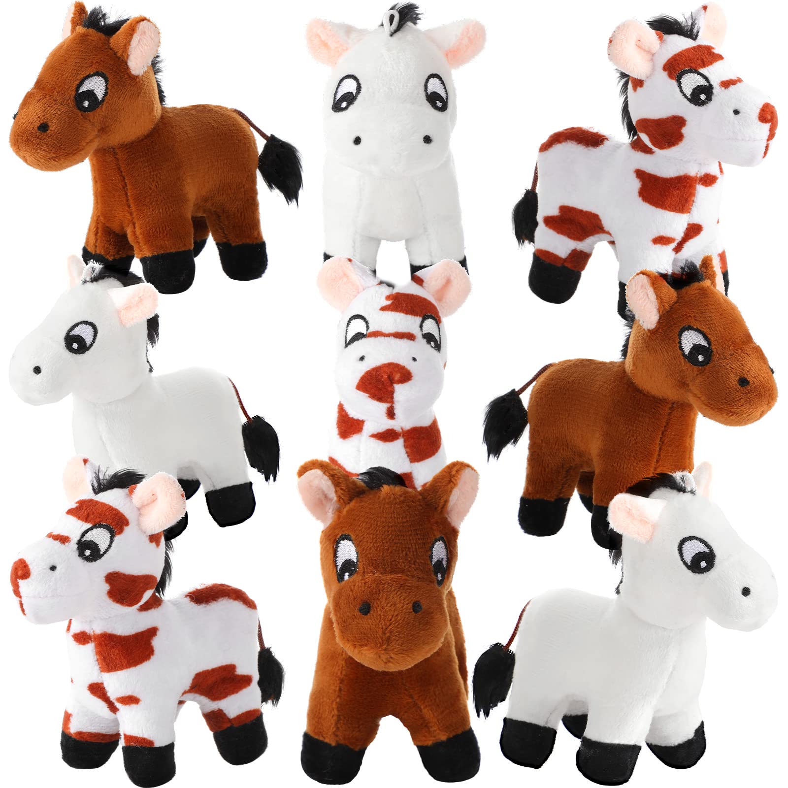 Zomiboo 9 Pack Horse Stuffed Animals Plush Toy Standing Stuffed Horse 4 Inch Mini Plush with Detachable Chain for Animal Theme Party Birthday Decoration Supplies(Cute Style)