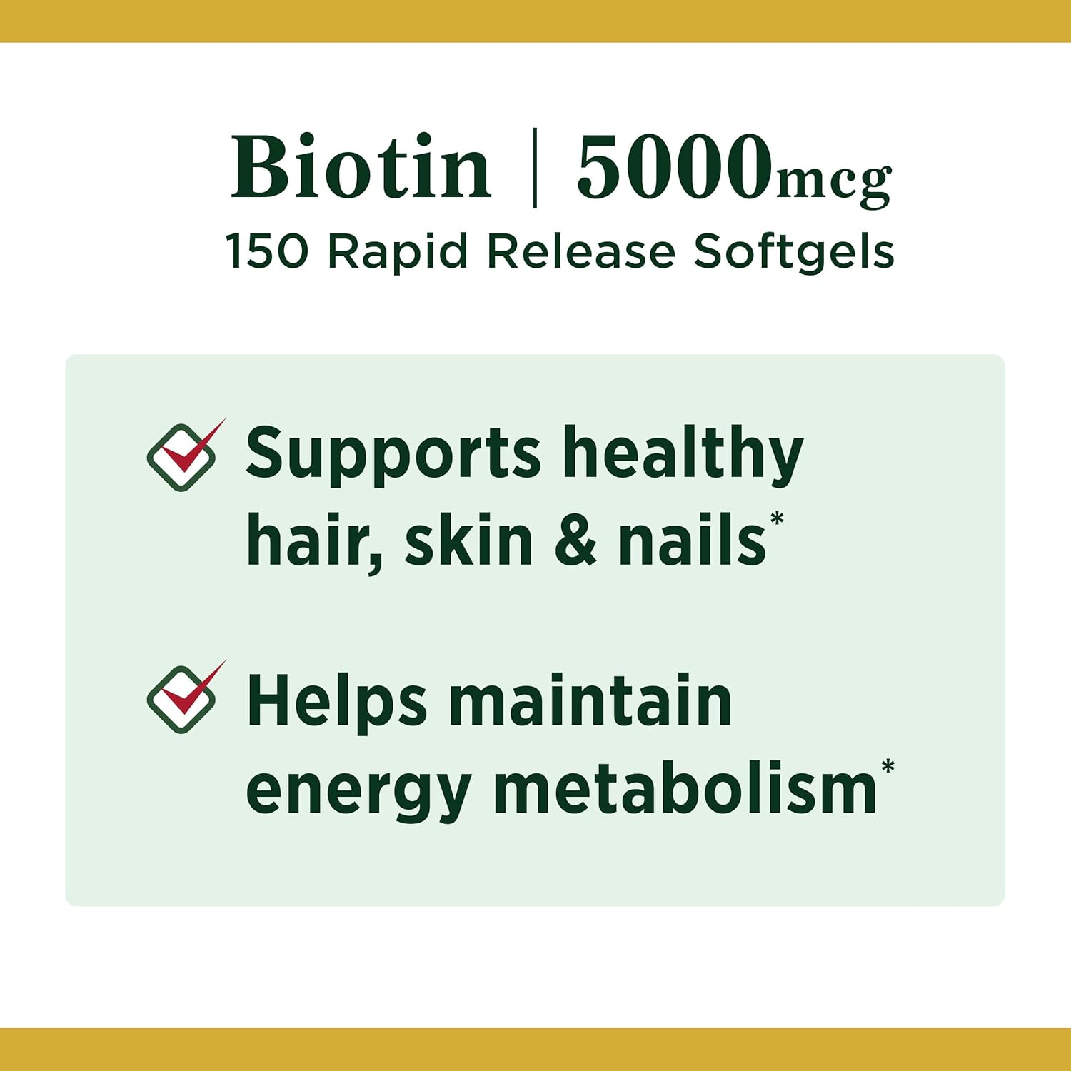 Biotin by Nature's Bounty, Vitamin Supplement, Supports Metabolism for Energy and Healthy Hair, Skin, and Nails, 5000 mcg, 150 Softgels: Health & Personal Care