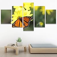 SIGNWIN 5 Panel Canvas Wall Art Modern Art Bee Butterfly Colorful Contemporary Insects Multicolor Photography for Home Decorations Ready to Hang - 60