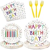 96 Pcs Birthday Party Supplies Disposable Tableware Set with Colorful Dots Design Include Plates and Napkins Plastic Forks Birthday Party Decorations, Serve 24 Guests(Classic Style)