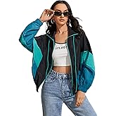 SweatyRocks Women's Lightweight Windbreaker Patchwork Zipper Sport Jacket Coat Outerwear