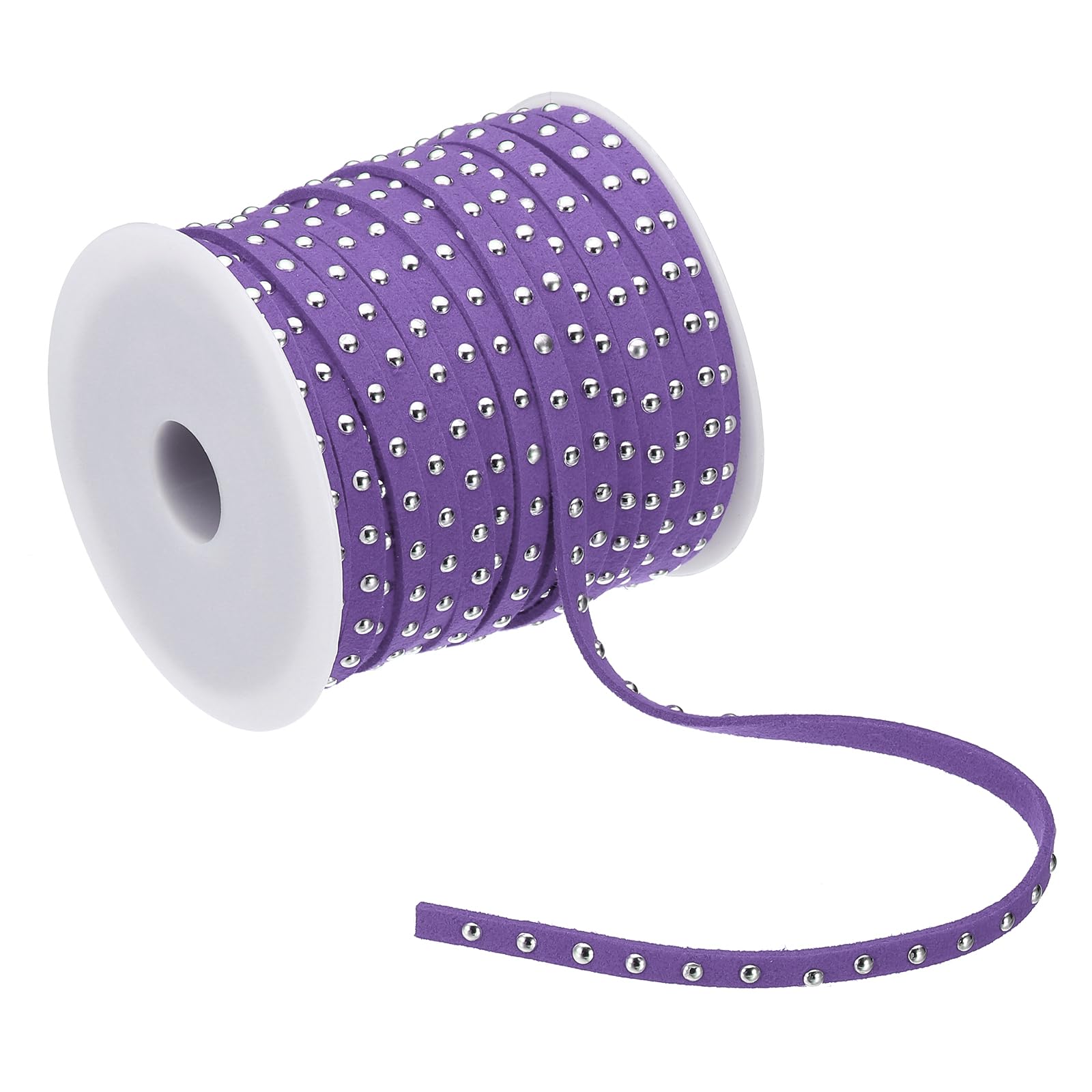 PATIKIL 65.6ft Studded Faux Suede Cord Rope for Jewelry Making, 5mm Micro Fibre Flat Leather Lace Beading String Ribbon with Rivets, Purple Silver