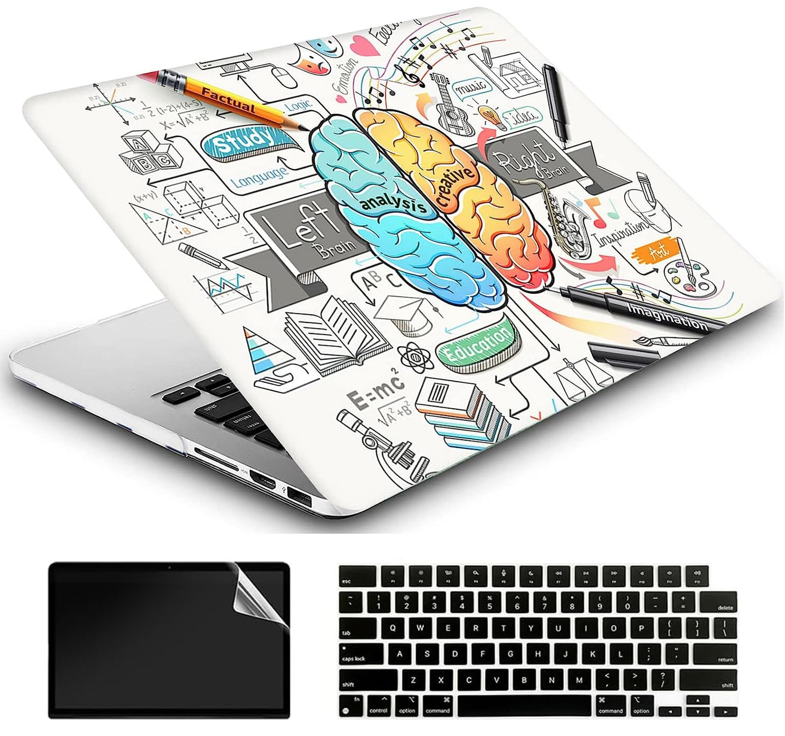 AMCJJ Compatible with MacBook Air 13 Inch Case 2022 2021 2020 Release A2337 M1/A2179 with Retina & Touch ID, Plastic Hard Shell Case & Keyboard Cover & Screen Protector - Left Right Brain