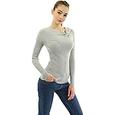 AmélieBoutik Women Asymmetric Twist Knot Neckline Ribbed Sweater