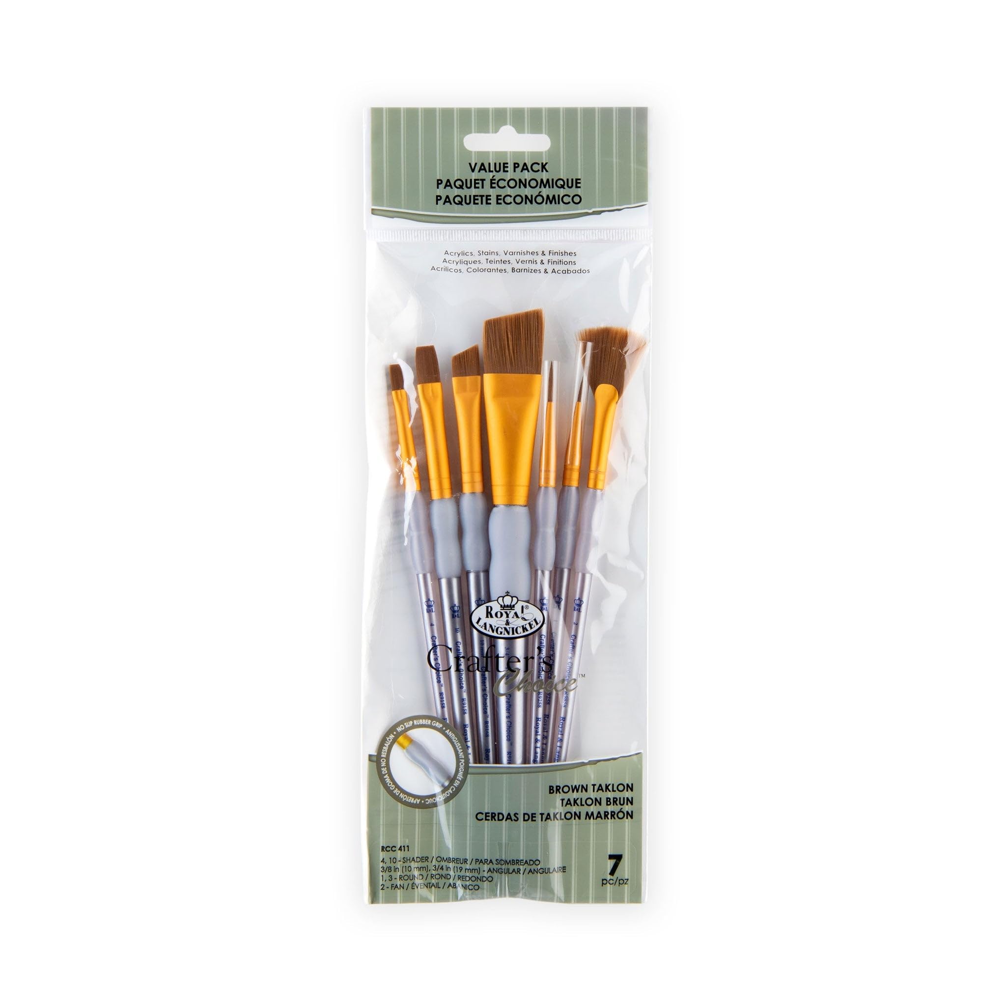 Royal and Langnickel Crafter's Choice Angular Taklon Variety Brush Set - Brown (Pack of 7)