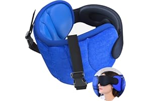 SARISUN Travel Pillow, Neck Pillow for Sleeping Travel with Eye Mask, Airplane Pillow for Long Flight, Kids Travel Pillow for Car, Road Trip Car Headrest, Stop Bobblehead, Neck Pain Relief, Blue