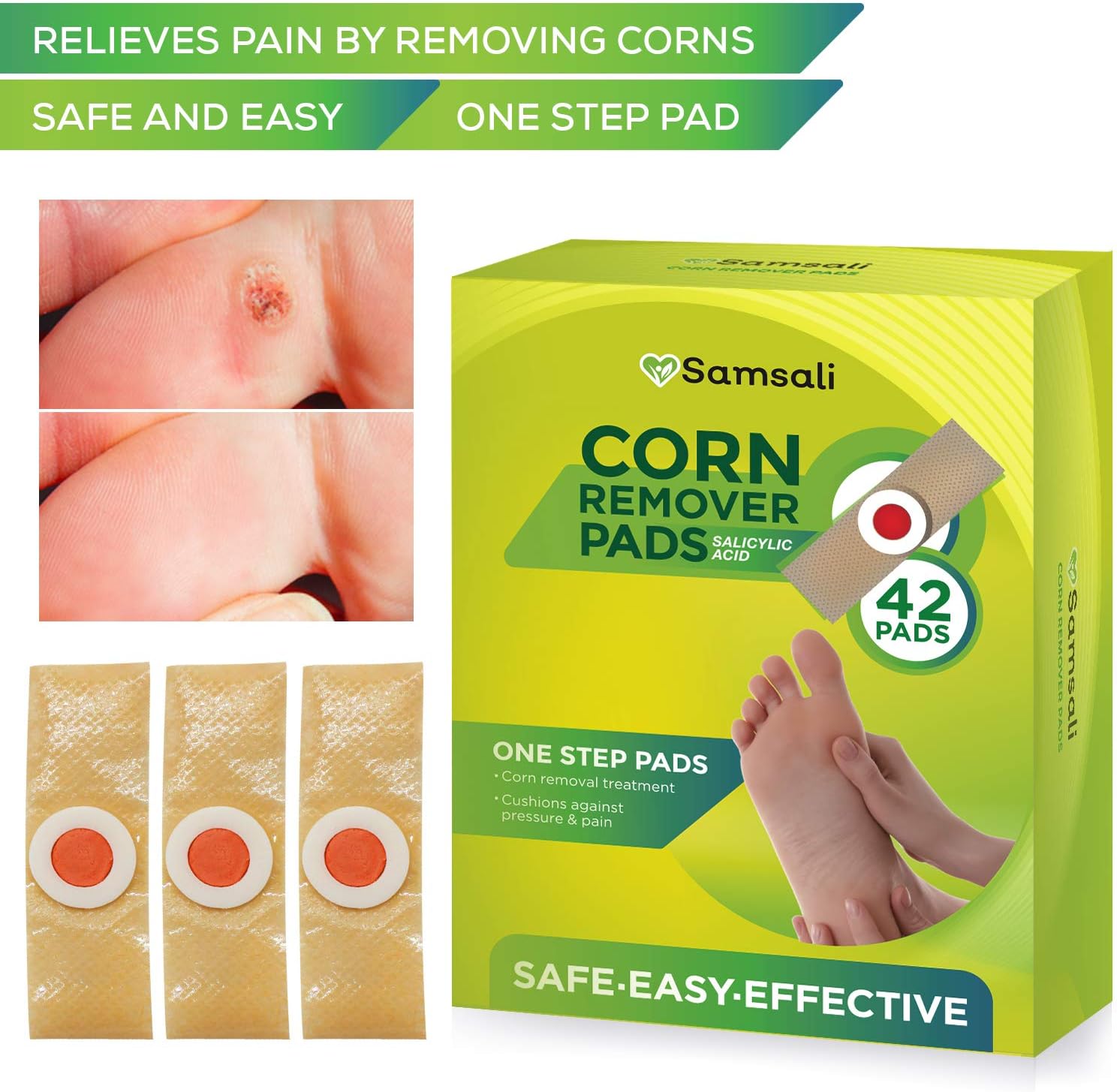 Samsali Corn Remover, 42 Corn Remover Pads, Toe Corn and Callus Removal, Corn Treatment Pads, Best Corn Remover Pads for Foot Corn Removal, 42 Pads: Health & Personal Care
