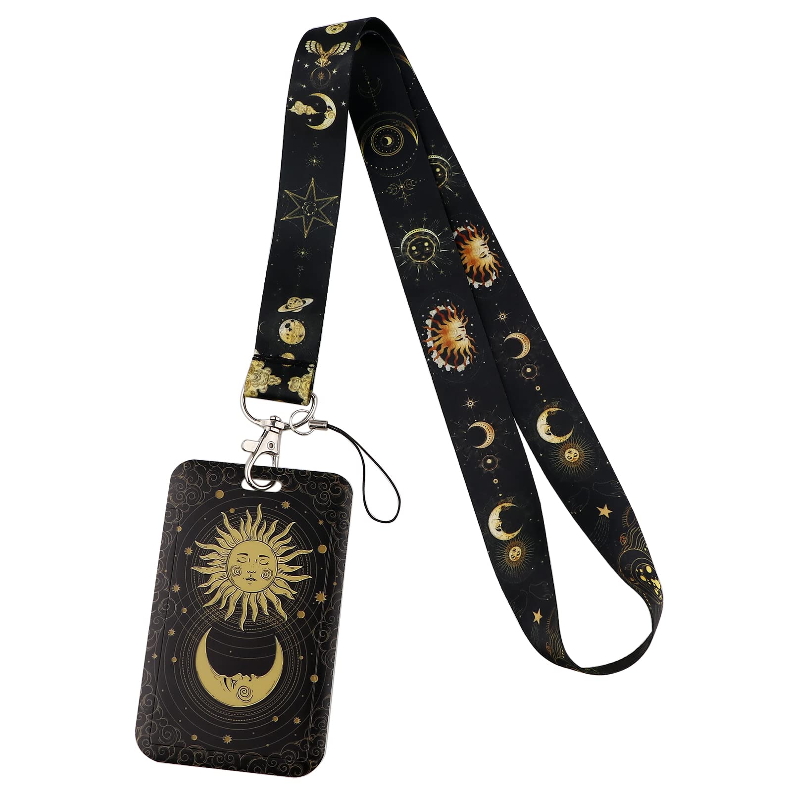 juanooo Black ID Lanyard with Card Holder Cool Keys Neck Lanyard Strap for Men Women Girls Students Teachers Kids for Keys ID Holder Wallets ID Badge, 49 * 2.5cm(Moon Sun) — image 1