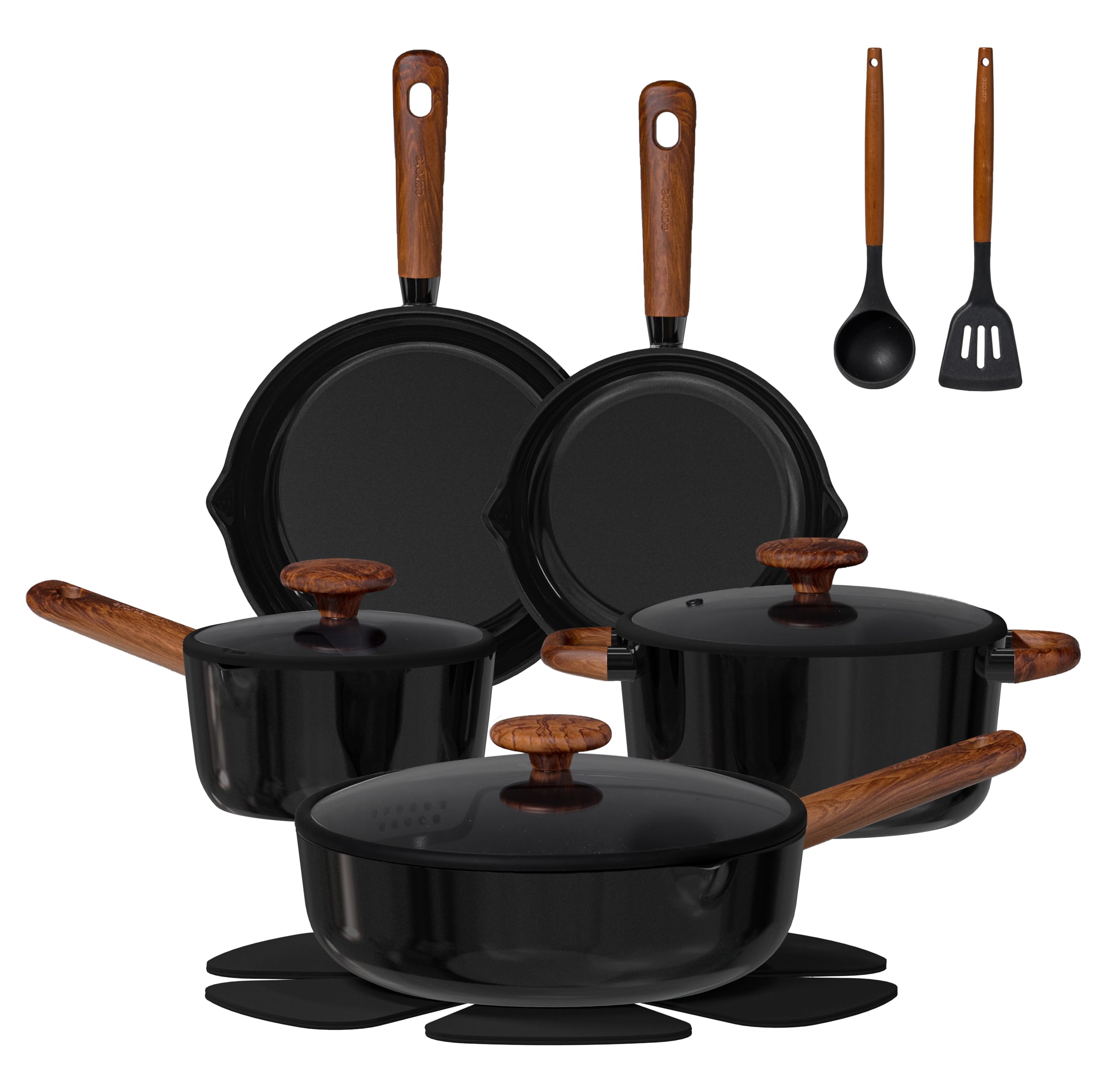CAROTE ceramic cookware set,nonstick pots and pans，14PCS Non Toxic Healthy Non Stick Kitchen Cooking Pots and Frying Pans Set, PFAS PTFE Free Image