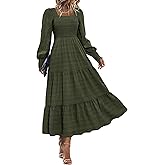 KIRUNDO Spring Dresses for Women 2026 Wedding Guest Maxi Long Sleeve Summer Smocked High Waist Flowy Party Cocktail Dress