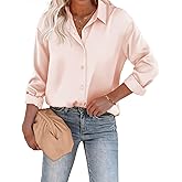Chigant Women's Blouse Satin Silk Shirts Button Down Shirts Casual Loose Long Sleeve Office Work Tunic Tops