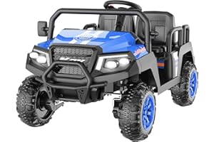 OKAY RUN Electric Car for Kids, 24V 4 Seater Ride on Toys w/Parent Remote, 4 Wheeler Suspension, Max 220lbs Weight Capacity, USB, Music, Radio, LED Light, Ride on Truck for Boy/Girl Ages 3-8, Blue