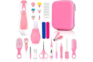 Qunlions life Baby Grooming Kit, Infant Safety Care Set with Hair Brush Comb Nail Clipper Nasal Aspirator Ear Cleaner,Baby Essentials Kit for Newborn Girls Boys,Pink-27- in-1