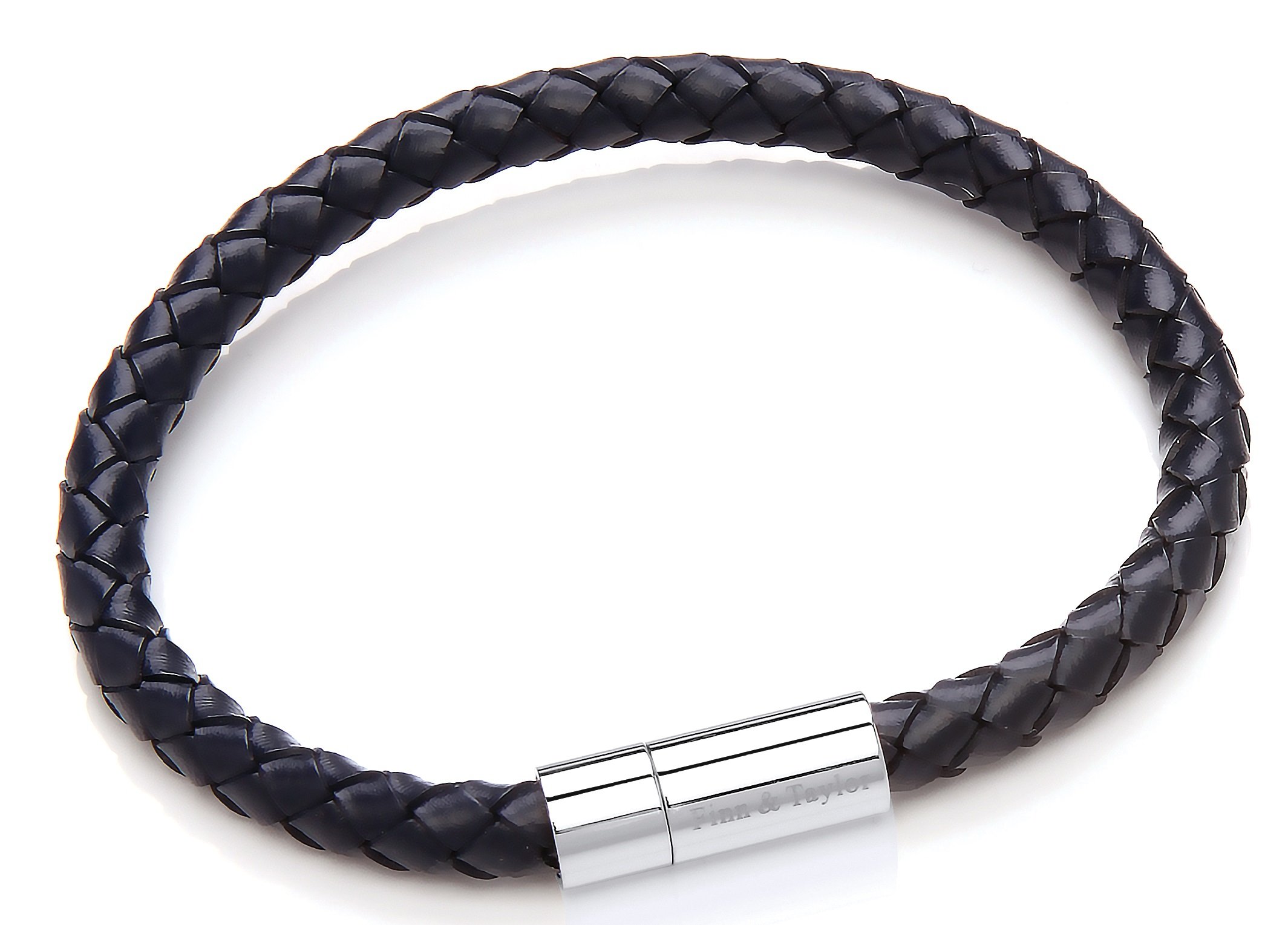 Finn & Taylor Woven Blue Leather & Stainless Steel Men's Bracelet