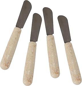 Creative Home Natural Champagne Marble Set of 4 Pieces Cheese Butter Spreaders, 0.8" Diam. x 5.5" H, Beige