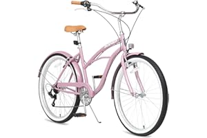 ACEGER 24 26 Inch Women Beach Cruiser Bike, Single Speed and 7 Speed, Adult Hybrid Bike Commuter Bicycle, Hi-Ten Steel Frame with Adjustable Handlebar and Saddle, Multiple Colors