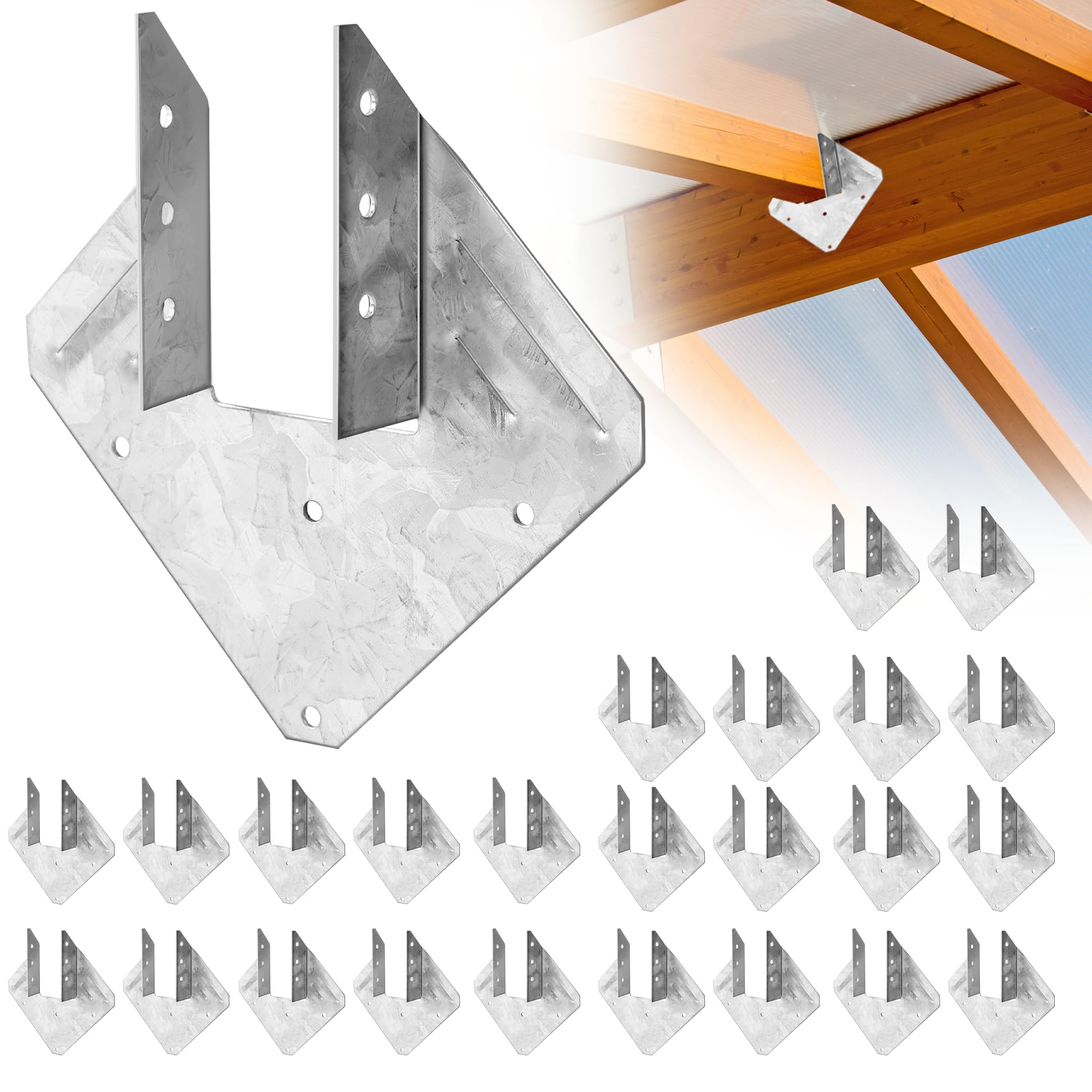 Photo 1 of (25-Pack) Calvana 16-Gauge Hurricane Ties, Rafter Hanger, Hurricane Straps, Pergola Brackets, Galvanized Finish, Rust-Resistant & Reliable, for Connecting Wooden Rafters, Patio Beams, Roof Trusses