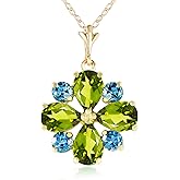 Galaxy Gold GG 14k Solid Yellow White Rose Gold Pendant Necklace with Natural Peridot and Natural Blue Topaz Flower Design Pendant