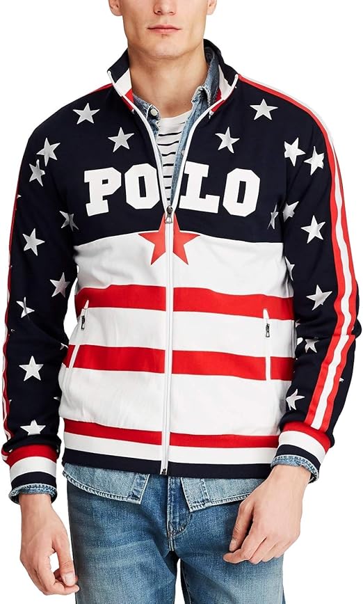 red white and blue polo jacket