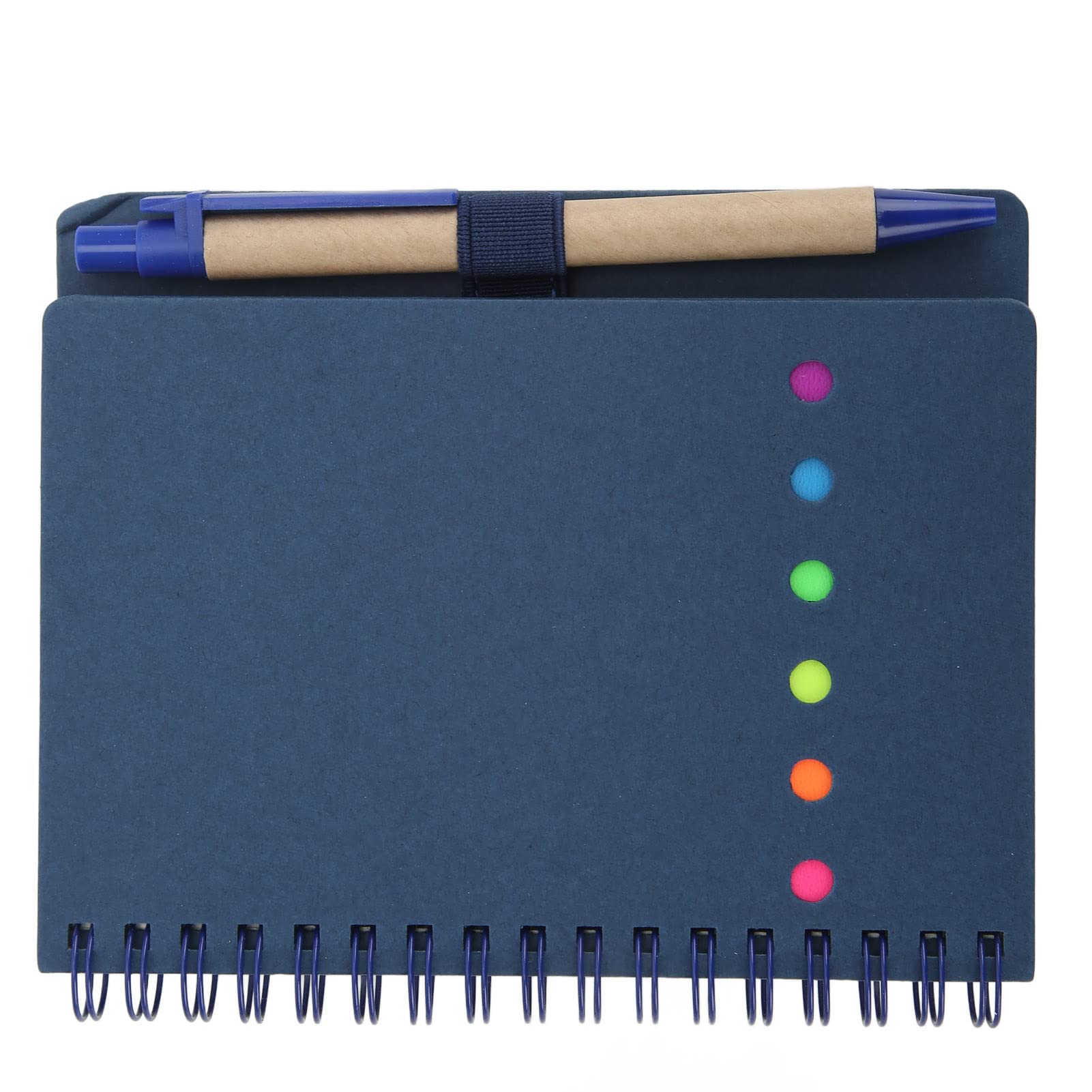 Spiral Notebook, Portable Simple Double Coil Leather Notebook, with Pen in Holder, Sticky Notes, Compact and Lightweight, Page Marker Colored Index Tabs Flags for Memo, Notes, Outdoor Activities
